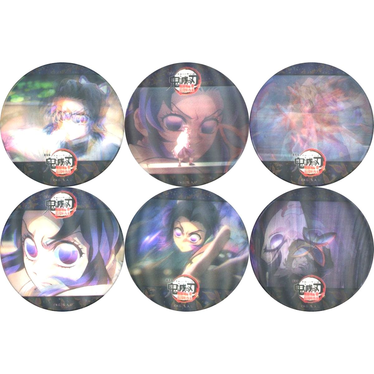 Set of 6 Shinobu Kocho and Doma Demon Slayer: Kimetsu no Yaiba - The Movie: Infinity Castle x ufotable Cafe x Machi Asobi Cafe The Decisive Battle Begins 2nd Term Shinobu vs Doma Battles in Various Locations Part 1 Insect Breathing Random Action Animation