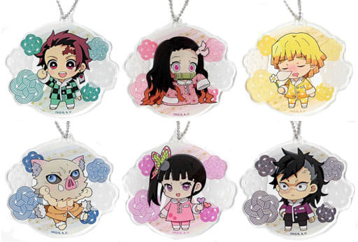 Tanjiro Kamado, etc. Demon Slayer: Kimetsu no Yaiba Eformed Paja Chara Acrylic Ball Chain 4th All 6 Types Set Key Ring [USED]