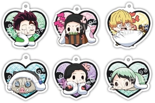 Tanjiro Kamado, etc. Demon Slayer: Kimetsu no Yaiba Eformed Futonmushi Acrylic Ball Chain Part 2 All 6 Types Set Key Ring [USED]