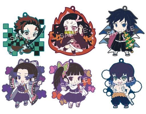 Nezuko Kamado, etc. Demon Slayer: Kimetsu no Yaiba Deco!tto Rubber Charm 3rd All 6 Types Set Key Chain [USED]