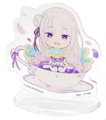 Emilia Re:ZERO -Starting Life in Another World- Ichiban Kuji Slumber Tea Party Tea Cup Acrylic Stand Kyun Chara Illustrations Prize F Acrylic Stand [USED]