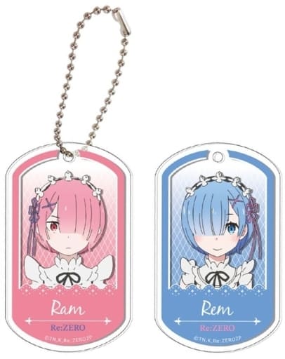 Ram Rem 02 Re:ZERO -Starting Life in Another World- Clear Dog Tag Set of 2 Key Chain [USED]
