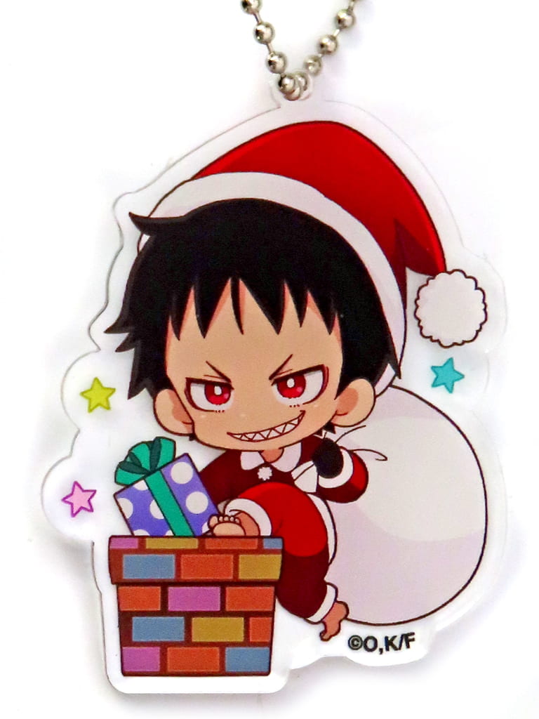 Fire Force Shinra Kusakabe Mini Character Acrylic Keychain Christmas Ver. Karaoke Manekineko Exclusive Keychains [USED]
