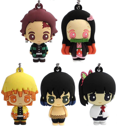 Nezuko Kamado, etc. Demon Slayer: Kimetsu no Yaiba Three Dimensional Rubber Mascot 1 All 5 Types Set Key Ring [USED]