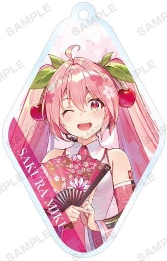 Sakura Miku VOCALOID Newly Drawn Illustration Art By Shirabi Trading Acrylic Key Chains Sakura Miku Key Chain [USED]