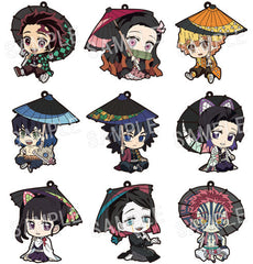 Nezuko Kamado, etc. Demon Slayer: Kimetsu no Yaiba Petanko Trading Rubber Strap Japanese Umbrella All 9 Types Set Key Chain [USED]