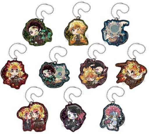Zenitsu Agatsuma, etc. Demon Slayer: Kimetsu no Yaiba the Movie: Mugen Train Pita! Deformed Acrylic Key Chain All 10 Types Set Key Ring [USED]