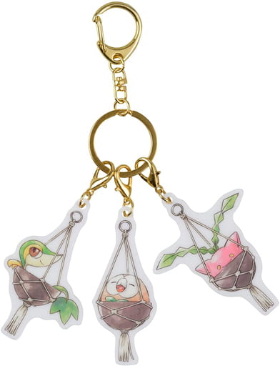 Rowlet Snivy Hoppip Pokemon Triple Acrylic Keychain Pokemon Grassy Gardening Pokemon Center Limited Key Chain [USED]