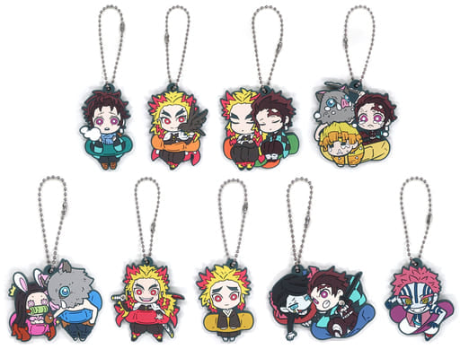 Kyojuro Rengoku, etc. Demon Slayer: Kimetsu no Yaiba Charabanchoukou Rubber Mascot 8th Form All 9 Types Set Key Ring [USED]