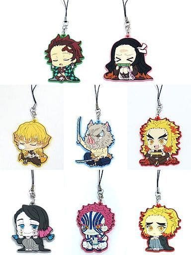Tanjiro Kamado, etc. Demon Slayer: Kimetsu no Yaiba the Movie: Mugen Train ViVimus Rubber Strap Collection All 8 Types Set Key Chain [USED]