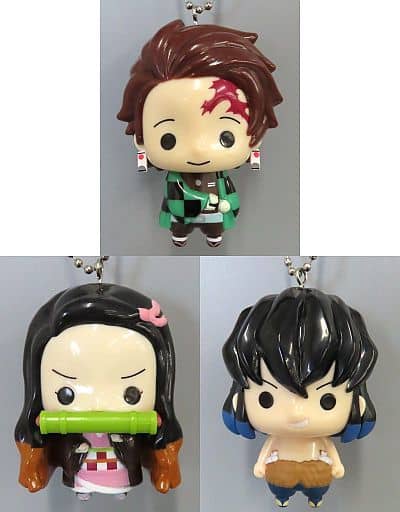 Tanjiro Kamado, etc. Demon Slayer: Kimetsu no Yaiba Yurayura Mascot All 3 Types Set Key Ring [USED]