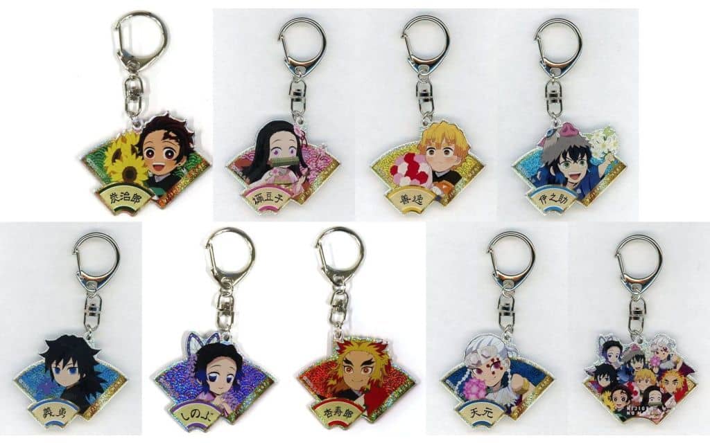 Shinobu Kocho, etc. Nijigennomori X Demon Slayer: Kimetsu no Yaiba Neon Acrylic Key Chain Fan Shape All 9 Types Set Key Ring [USED]