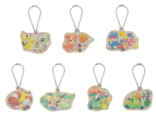 Celebi, etc. Pokemon Wooden Keychain Collection Mori's Gift Pokemon Center Limited All 7 Types Set Key Chain [USED]