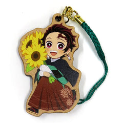 Tanjiro Kamado Flower Nijigennomori X Demon Slayer: Kimetsu no Yaiba Wooden Key Chain Part 2 Mystery-Solving Walk Hanafuru Sato to Maboroshi no Zekkei Limited Edition Participation Benefits Key Ring [USED]