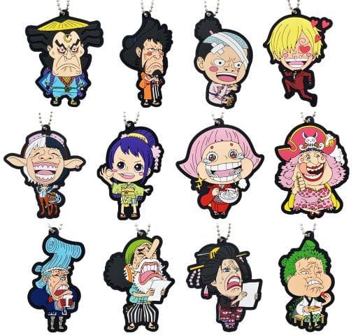 Kinemon, etc. One Piece Ichiban Kuji Kenzan! Akasaya Kunin Otoko 2nd Rubber Mascot Prize H All 12 Types Set Key Chain [USED]
