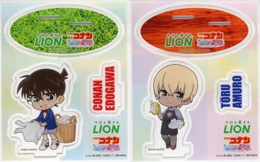Conan Edogawa Toru Amuro Detective Conan: The Bride of Halloween Original Design Acrylic Stand LION Catch the Housework Time Thief! Campaign Exclusive 1500 Yen Course Winning Item Set of 2 Acrylic Stand [USED]