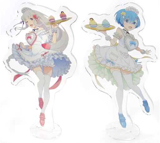 Emilia Rem Re:ZERO -Starting Life in Another World- Ichiban Kuji Mildly Sweet Happy Life! Big Acrylic Stand Prize D All 2 Types Set Acrylic Stand [USED]