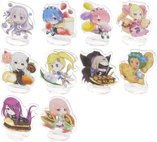 Emilia, etc. Re:ZERO -Starting Life in Another World- Ichiban Kuji Mildly Sweet Happy Life! Acrylic Stand Kyun Chara Illustrations Prize E All 10 Types Set Acrylic Stand [USED]