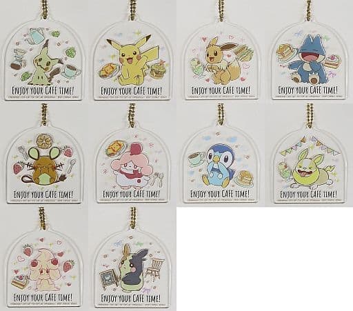 Mimikyu, etc. Pokemon Ichiban Kuji Acrylic Charms Mimikkyu's Cafe Time Prize H All 10 Types Set Charm [USED]