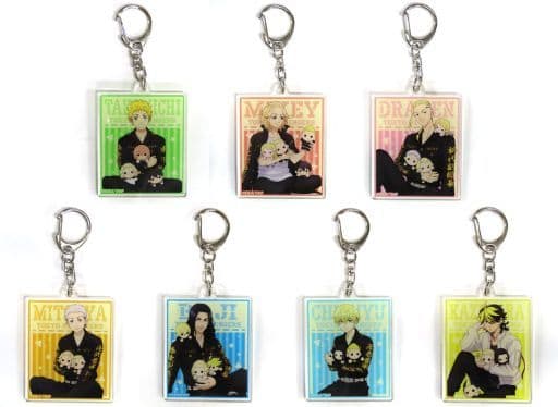 Chifuyu Matsuno, etc. Tokyo Revengers Trading Acrylic Key Chains Gyugyutto Stuffed Toy Ver. All 7 Types Set Key Ring [USED]