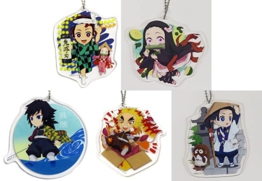 Giyu Tomiokau, etc. Demon Slayer: Kimetsu no Yaiba Random Acrylic Charm Newly Drawn By Local Tokushima Machi Asobi Vol.25 Limited All 5 Types Set Charm [USED]