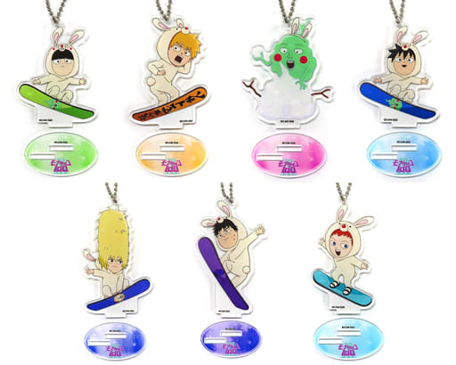 Shigeo Kageyama, etc. Mob Psycho 100 III Chibi Chara Acrylic Stand Key Chain Collabo Cafe Honpo Limited All 7 Types Set Key Chain [USED]