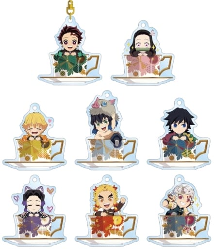 Shinobu Kocho, etc. Demon Slayer: Kimetsu no Yaiba Trading Mini Chara Tea Cup Ver. Acrylic Keychain All 8 Types Set Key Ring [USED]