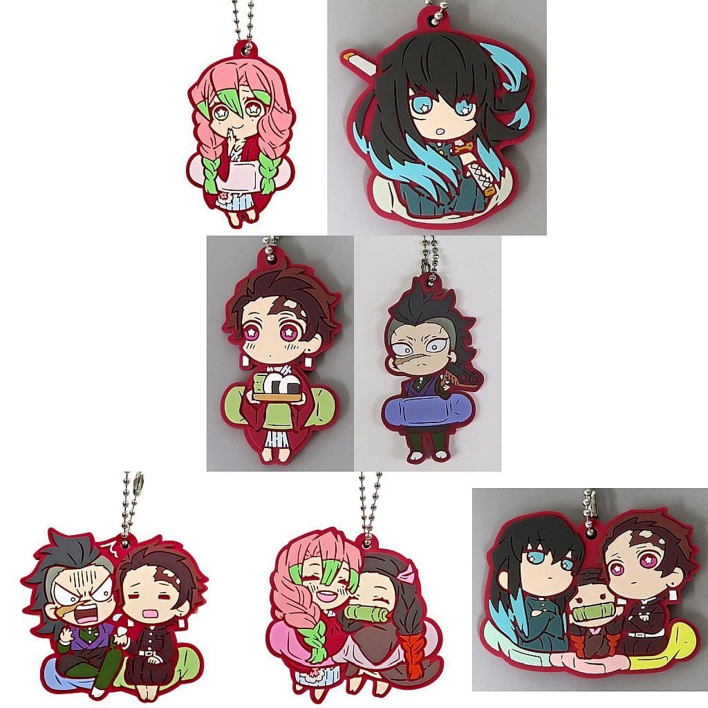 Tanjiro Kamado, etc. Demon Slayer: Kimetsu no Yaiba Charabanchoukou Rubber Mascot 11th Form All 7 Types Set Key Ring [USED]