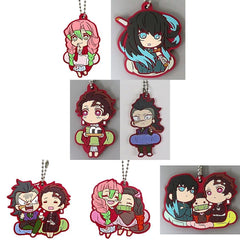 Tanjiro Kamado, etc. Demon Slayer: Kimetsu no Yaiba Charabanchoukou Rubber Mascot 11th Form All 7 Types Set Key Ring [USED]