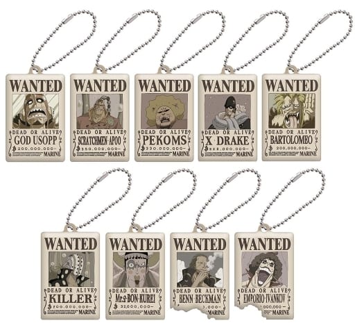 God Usopp, etc. One Piece Wanted Plate Part 4 All 10 Types Set Key Chain [USED]