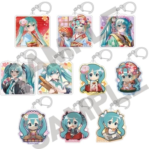 Hatsune Miku VOCALOID Hatsune Miku Trading Acrylic Keychains Hannari Kyoto All 10 Types Set Key Chain [USED]