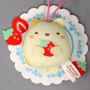 Cat Strawberry Fair Sumikko Gurashi Motif Petanko Mascot Key Ring [USED]