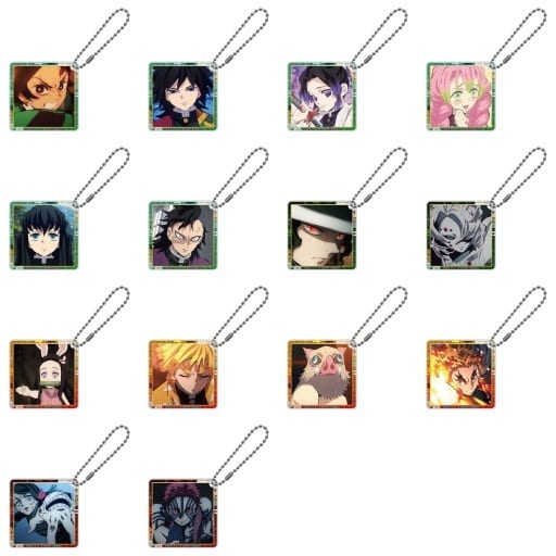 Shinobu Kocho, etc. Demon Slayer: Kimetsu no Yaiba Tanjiro Kamado Risshi Arc / Mugen Train Arc Capsule Square Famous Scene Acrylic Charm All 14 Types Set Charm [USED]
