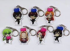Suzaku Kururugi, etc. Code Geass: Lelouch of the Rebellion Acrylic Keychain Heart Shuffle Collection Heart Shuffle Cafe in Stellamap Cafe Limited All 7 Types Set Key Chain [USED]