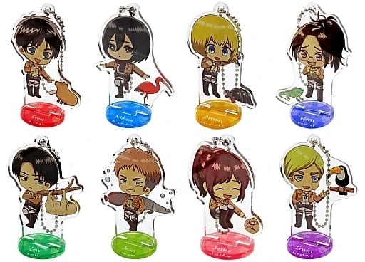 Mikasa Ackerman, etc. Attack on Titan Chibi Chara Trading Acrylic Stand Key Chain Kawasui Kawasaki Aquarium: Kyojin Hisomu Mizube o Chosa Seyo Limited All 8 Types Set Key Chain [USED]