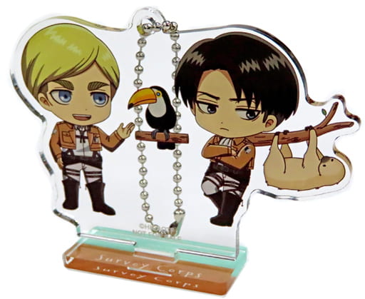 Erwin Levi Chibi Chara Ver. Attack on Titan Chibi Chara Trading Acrylic Stand Key Chain Kawasui Kawasaki Aquarium: Kyojin Hisomu Mizube o Chosa Seyo Limited Box Purchase Privilege Key Chain [USED]