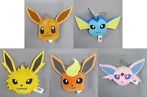 Eevee, etc. Pokemon Face Plush Toy with Ball Chain Eevee Friends Vol.1 All 5 Types Set Key Chain [USED]