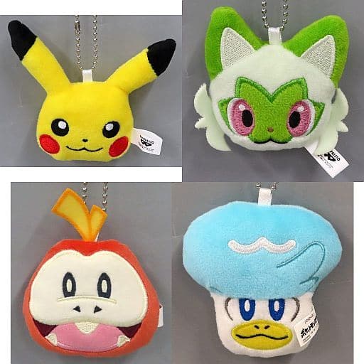 Pikachu, etc. Pokemon Face Plush Toy with Ball Chain Vol.2 All 4 Types Set Mascot [USED]