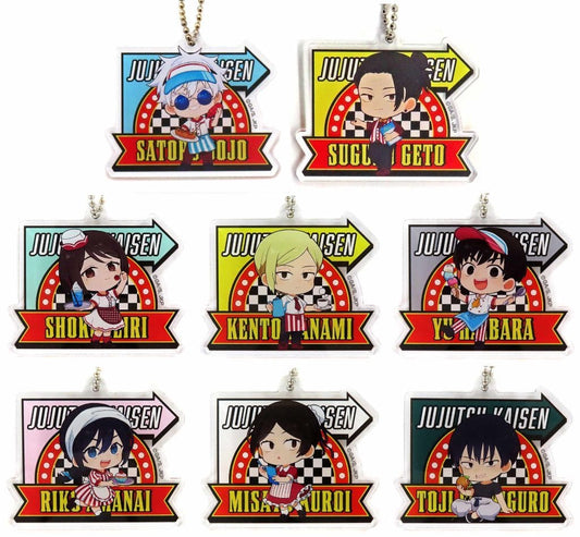 Satoru Gojo, etc. Jujutsu Kaisen Season 2 Kaigyoku Gyokusetsu Acrylic Keychain Collection Tower Records Cafe 1st Edition Limited All 8 Types Set Key Chain [USED]