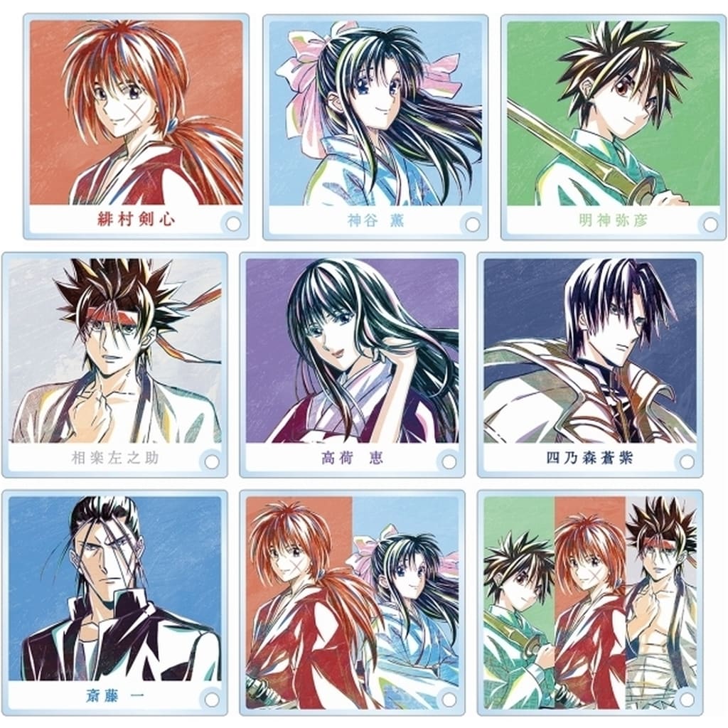Kenshin Himura, etc. Rurouni Kenshin: Meiji Kenkaku Romantan Ani-Art Trading Acrylic Stand Panel All 9 Types Set Acrylic Stands [USED]