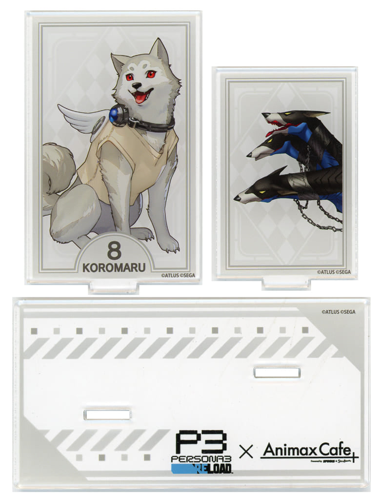 Persona 3 Reload Koromaru Acrylic Stand Tarot Card Style Twin Acrylic Stand Collaboration Cafe Powerd By AnimaxCafe+ Limited Acrylic Stands [USED]