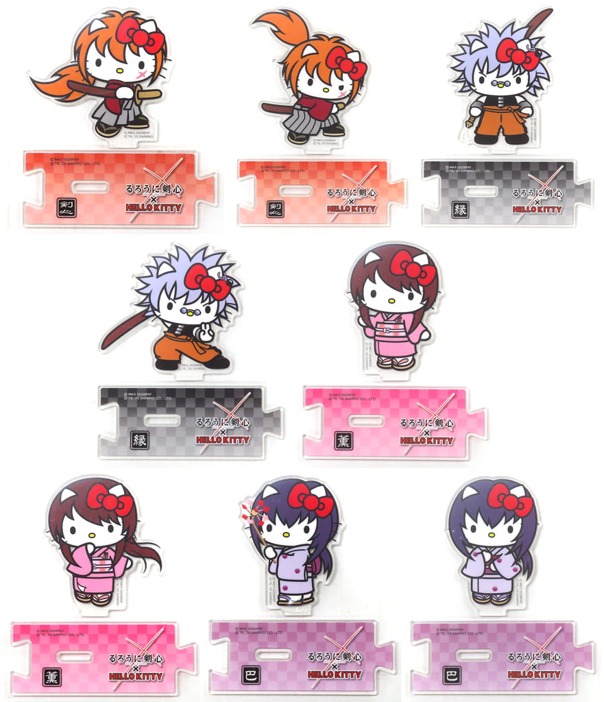 Kenshin Himura, etc. Rurouni Kenshin X Hello Kitty Acrylic Stand All 8 Types Set Acrylic Stands [USED]