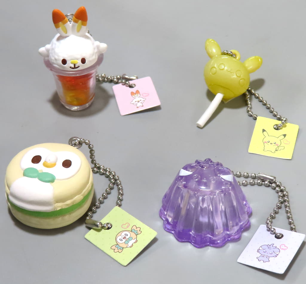 Rowlet, etc. Pokemon Poke Peace Sweets Mascot Part1 All 4 Types Set Key Chain [USED]