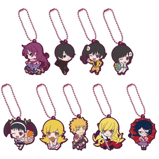 Hitagi Senjougahara, etc. Monogatari Series Capsule Rubber Mascot All 9 Types Set Key Chain [USED]