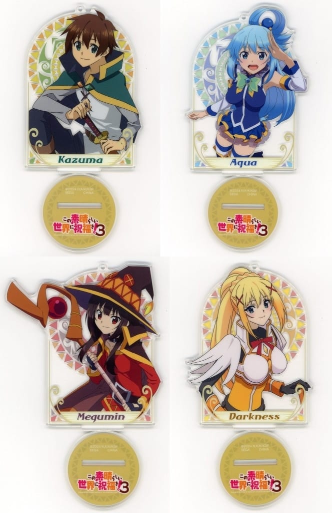 Aqua, etc. EX KonoSuba: God's Blessing on This Wonderful World! 3 Clear Key Chain with Stand All 4 Types Set Key Chain [USED]
