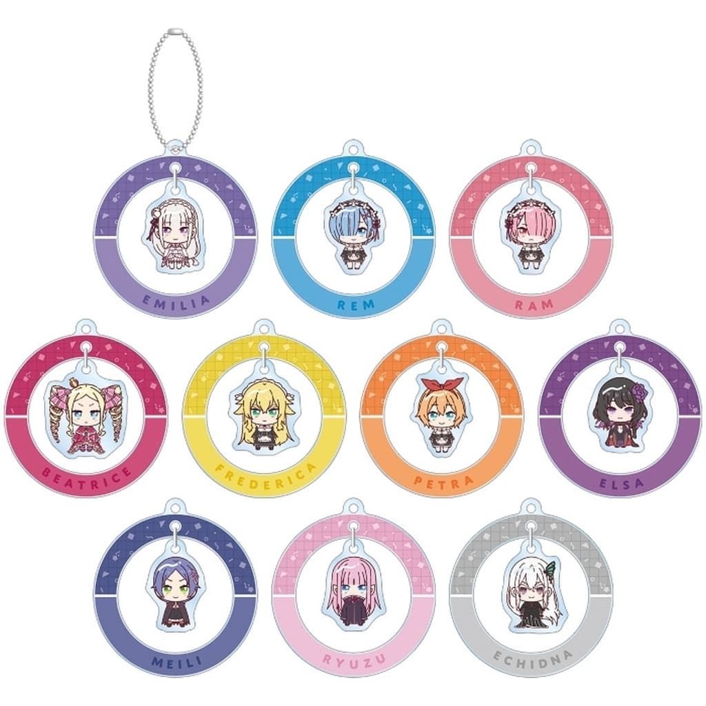 Emilia, etc. Re:ZERO -Starting Life in Another World- Chokonto! Trading Yurayura Acrylic Keychain All 10 Types Set Mascot [USED]