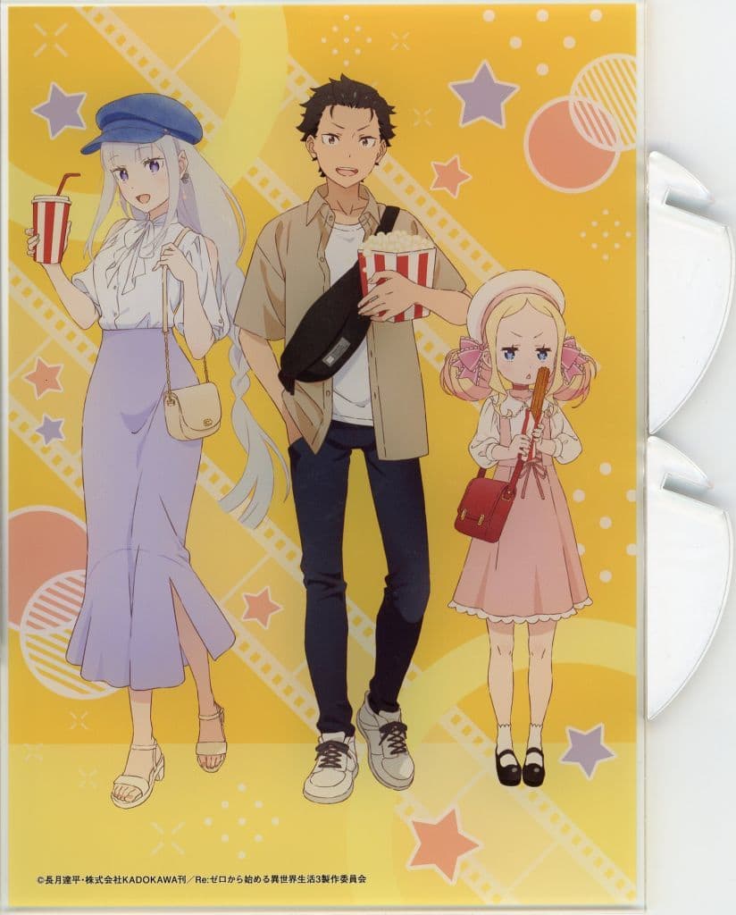 Subaru Natsuki Emilia Beatrice Re:ZERO -Starting Life in Another World- 3rd season Acrylic Panel Movie Theater Version Exclusive Giveaway for Advance Screening Attendees of Episode 1: Theatrical Malice Acrylic Stand [USED]