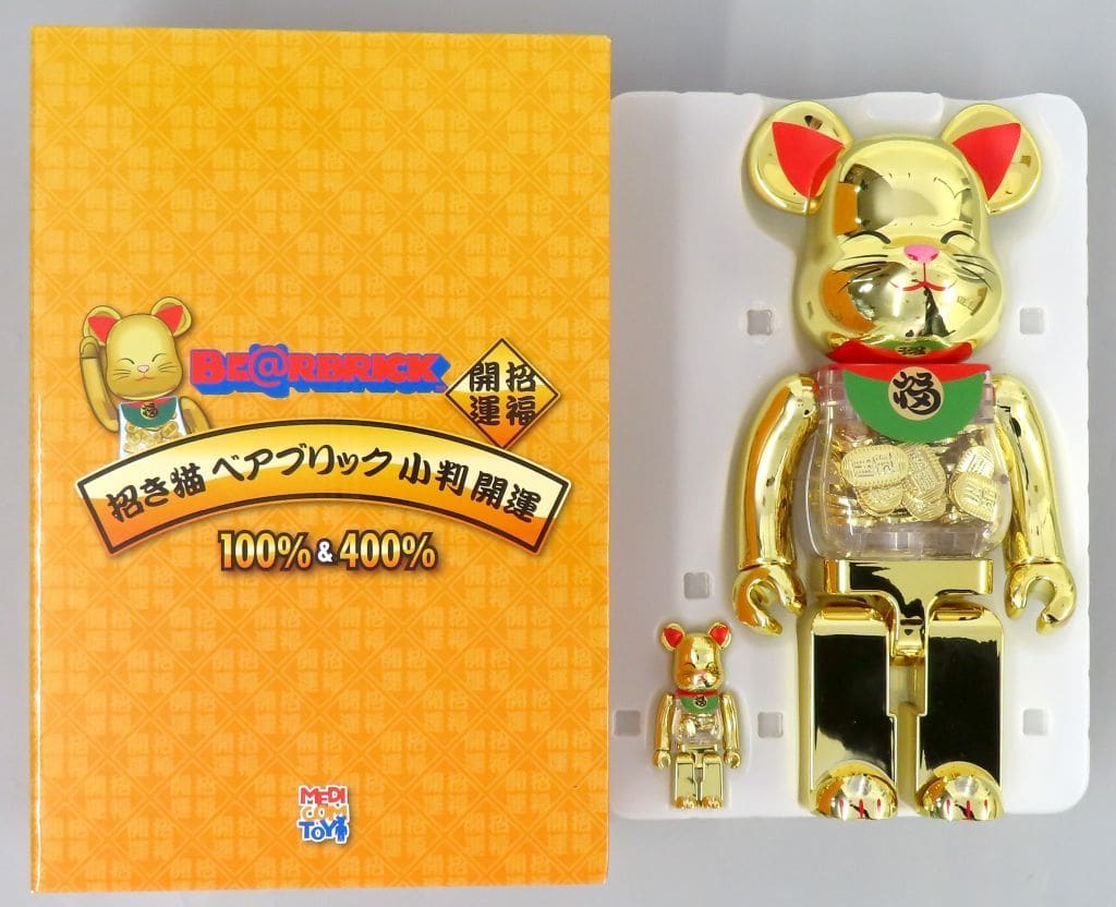 BE@RBRICK Maneki Neko Coin Good Luck Gold Plated 100% & 400% Tokyo Solamachi Store Exclusive Figure [USED]