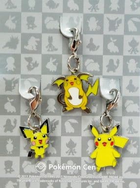 Pichu Pikachu Raichu Pokemon National Pokedex Metal Charm Pokemon Center Limited Set of 3 Charm [USED]
