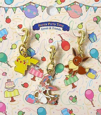 Pikachu Eevee Sylveon Pokemon Metal Charm Set Eevee's Fun Party Pokemon Center Limited Charm [USED]